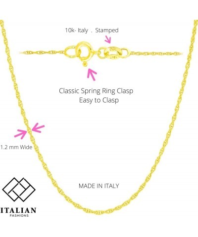 14K, 10K Yellow or White or Rose Solid Gold Italian Diamond Cut 0.8 mm, 0.9 mm, 1 mm, 1.1 mm, 1.2 mm Rope Chain Necklace Thin...