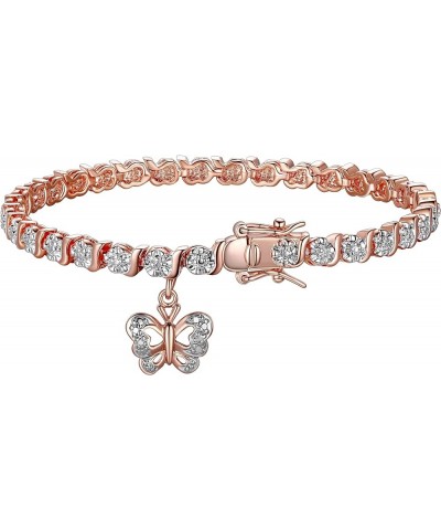 Charm Bracelet with Diamond Accent S-Link Chain, Diamond Tennis Bracelets, Bracelets for Women Butterfly Charm Rose Gold $16....