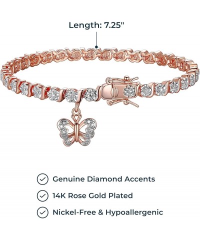 Charm Bracelet with Diamond Accent S-Link Chain, Diamond Tennis Bracelets, Bracelets for Women Butterfly Charm Rose Gold $16....