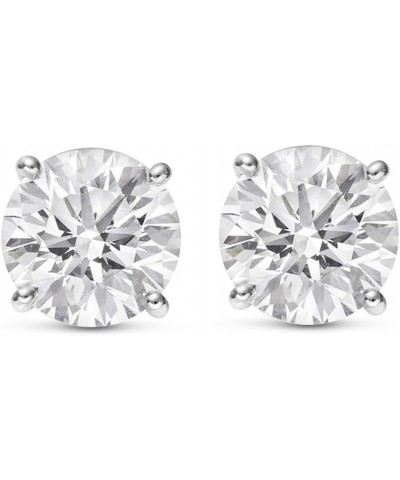 Natural Round Brilliant Solitaire Diamond Stud Earrings for Women 4 Prong Push Back (G-H Color SI2-I1 Clarity) White Gold 2.5...