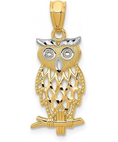 14k Yellow Gold Textured Polished With Rhodium Owl Pendant Necklace Measures 24.1x9.9mm Jewelry Gifts for Women $50.53 Necklaces