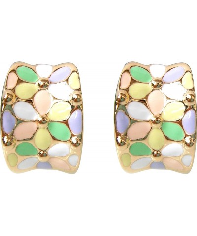 18k Gold Plated Square Rainbow Colorful Enamel Leaves Flower Omega Back Earrings Multicolor $9.68 Earrings