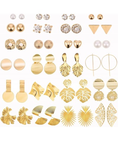 24 Pairs Large Gold Statement Earrings Big Geometric Earrings for Women Gold Stud Earrings Woven Twisted Ginkgo Leaf Earrings...