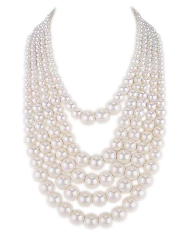 Multiple 3 4 5 Layer Simulated Pearl Strand Bib Pendant Long Necklace 17.3"-25 5 Strands $10.07 Necklaces