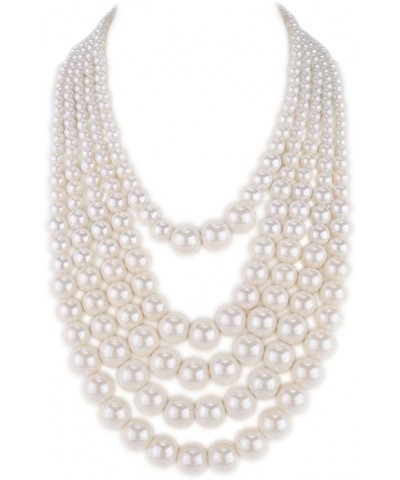 Multiple 3 4 5 Layer Simulated Pearl Strand Bib Pendant Long Necklace 17.3"-25 5 Strands $10.07 Necklaces