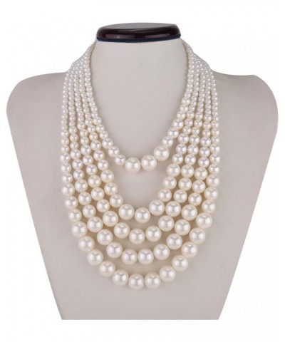 Multiple 3 4 5 Layer Simulated Pearl Strand Bib Pendant Long Necklace 17.3"-25 5 Strands $10.07 Necklaces