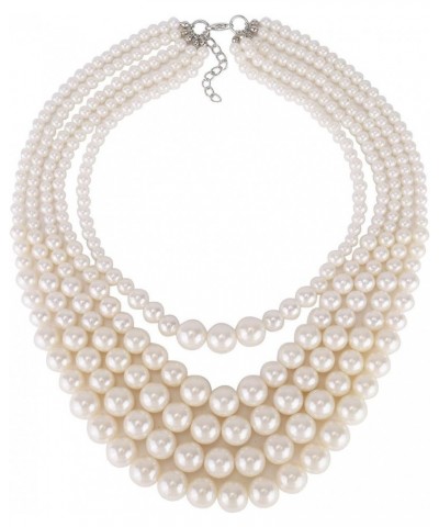 Multiple 3 4 5 Layer Simulated Pearl Strand Bib Pendant Long Necklace 17.3"-25 5 Strands $10.07 Necklaces