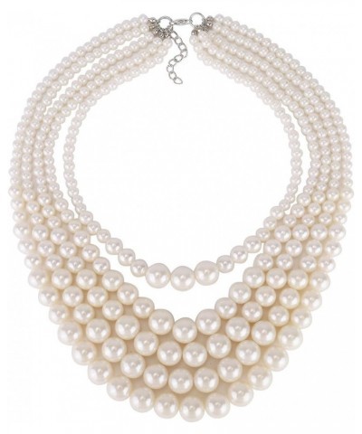 Multiple 3 4 5 Layer Simulated Pearl Strand Bib Pendant Long Necklace 17.3"-25 5 Strands $10.07 Necklaces