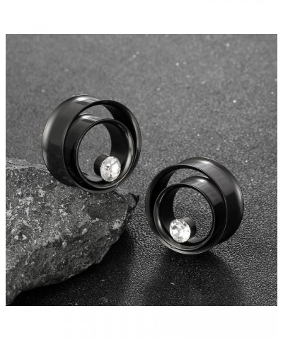 2PCS Unique Double Ear Gauges for Stretched Ears with Crystal, Hypoallergenic 316 Stainless Steel Plugs Tunels Gauuges for Ea...