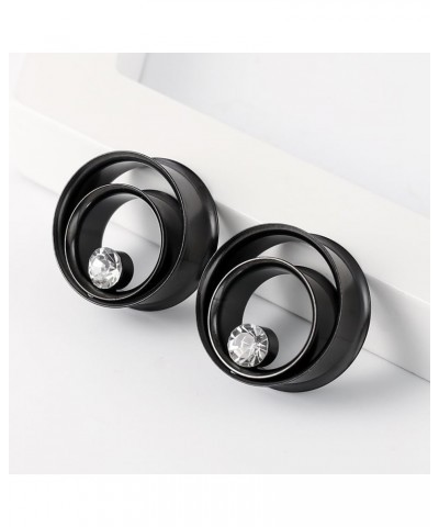 2PCS Unique Double Ear Gauges for Stretched Ears with Crystal, Hypoallergenic 316 Stainless Steel Plugs Tunels Gauuges for Ea...