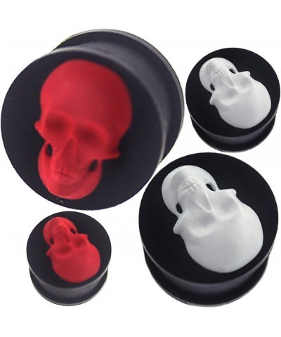 (1 Pair) 6g (4mm) to 1 inch (26mm) 3d skull silicone double flare flared ear plug 1 - 26mm , RED $10.66 Body Jewelry