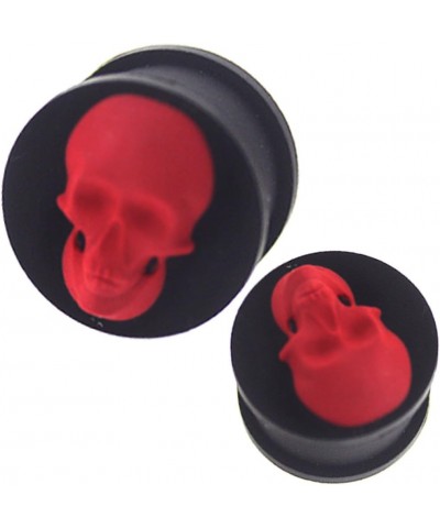 (1 Pair) 6g (4mm) to 1 inch (26mm) 3d skull silicone double flare flared ear plug 1 - 26mm , RED $10.66 Body Jewelry