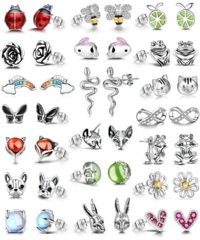 20 Pairs Stainless Steel Opal Cute Stud Earrings Set for Women Girls Animal Rainbow Ladybug Bee Butterfly Grog Cat Snake Fox ...