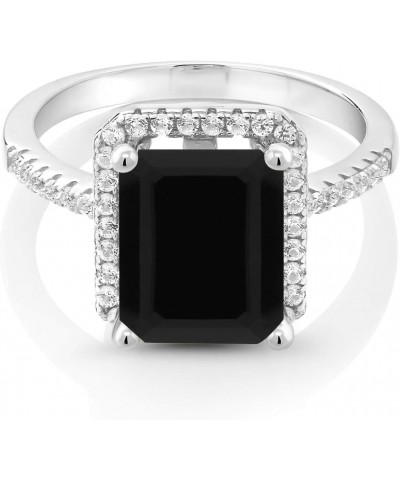 925 Sterling Silver Black Onyx Engagement Ring For Women (3.49 Cttw, Emerald Cut 10X8MM, Gemstone December Birthstone, Availa...