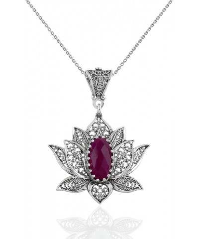 925 Sterling Silver Necklace for Women Filigree Art Lotus Flower Women Pendant Necklace Ruby Corundum $29.69 Necklaces