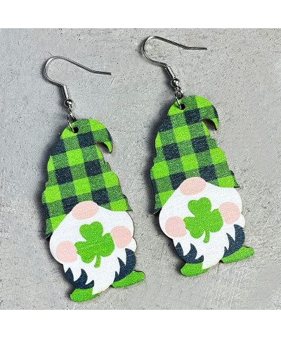 St Patrick's Day Wooden Earrings Irish Shamrock Dangle Earrings Green Clover Hat Horseshoe Drop Earrings Good Luck Jewelry H-...