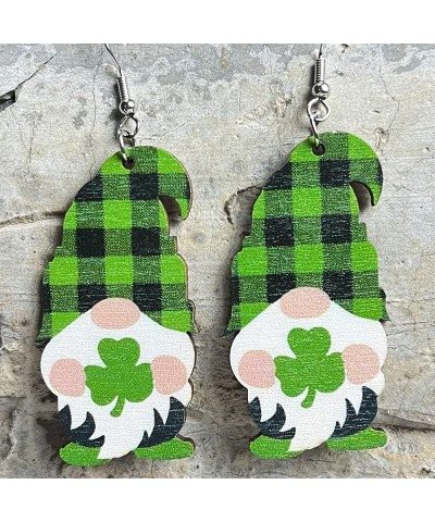 St Patrick's Day Wooden Earrings Irish Shamrock Dangle Earrings Green Clover Hat Horseshoe Drop Earrings Good Luck Jewelry H-...