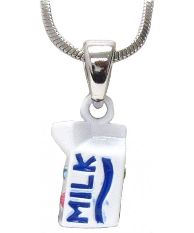 Fashion Jewelry ~ Food Theme Jewelry ~ Small White and Blue Milk Carton Pendant Necklace for Women Casual $11.31 Necklaces