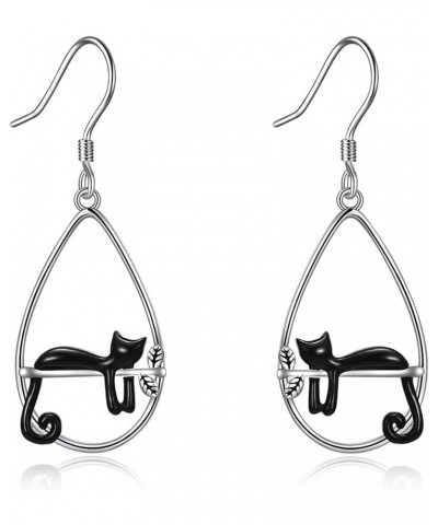 Animal Earrings Sterling Silver Cute Animal Dangle Drop Earrings Jewelry Gifts for Women Girls black cat $17.59 Earrings