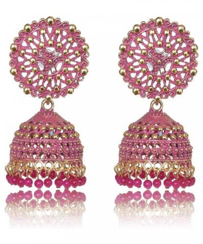 Women's Ethnic Oxidised Jhumka Party Festival Wear Alloy Jhumki Earring Dark Pink $12.71 Earrings