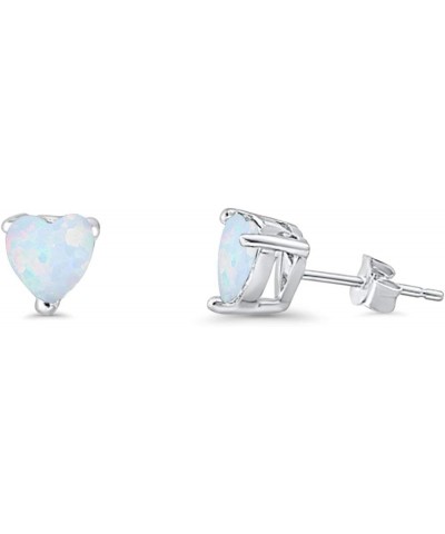 7mm Heart Solitaire Stud Earrings 925 Sterling Silver Created Opal Lab White Opal $11.34 Earrings