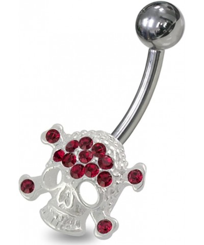 Fancy Cross Skull 925 Sterling Silver with Stainless Steel Belly Button Navel Rings Red $8.92 Body Jewelry