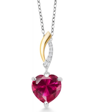 Keren Hanan 925 Sterling Silver and 10K Yellow Gold Red Created Ruby and White Lab Grown Diamond Pendant Necklace For Women (...