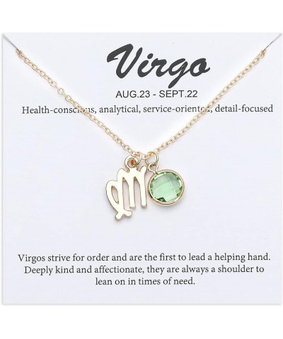 14k Gold Plated Zodiac Birthstone Pendant Necklace, Horoscope Sign Charm Necklace for Women Girls' Birthday Gift Virgo-Aug. $...