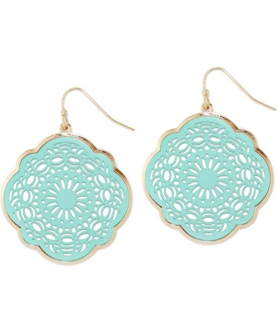 Lightweight Two Tone Colored Filigree Flower Earrings Floral Circle Teardrop Dangle Drop Earrings for Women Teen Circle_Mint ...