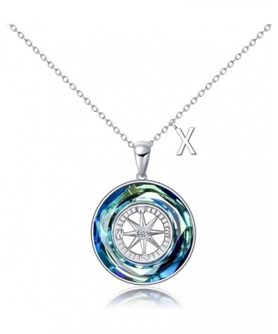 Graduation Gifts for Her, 925 Sterling Silver 26 A-Z Initial Letter Compass Pendant with Blue Circle Crystal, 2024 College Gr...