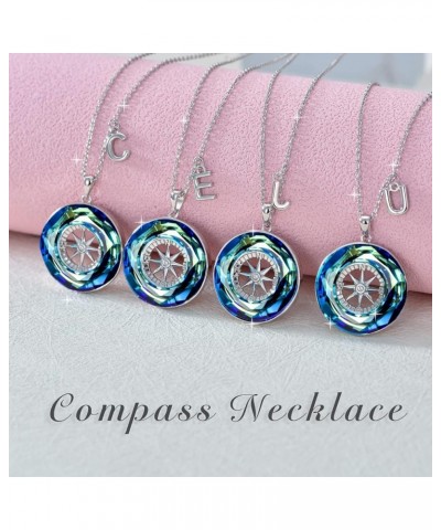 Graduation Gifts for Her, 925 Sterling Silver 26 A-Z Initial Letter Compass Pendant with Blue Circle Crystal, 2024 College Gr...