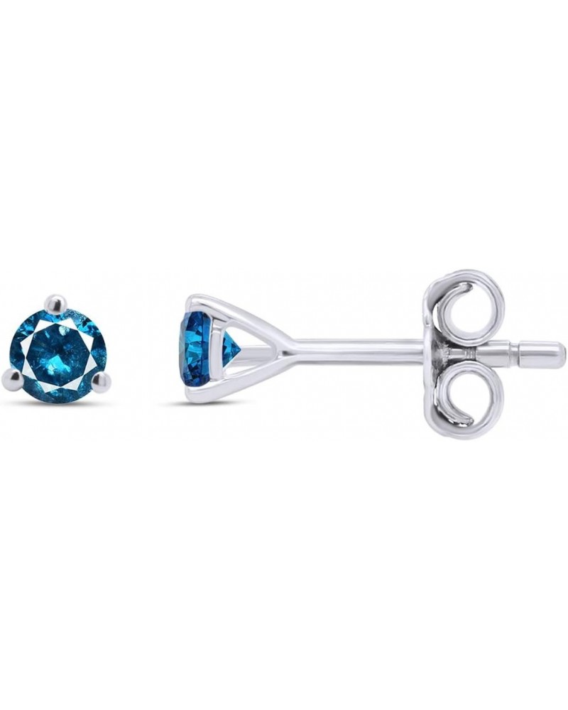 Round Blue Natural Diamond 3-prong Martini Stud Earrings (IGI Certified 0.30 ct & up) In 10k Solid Gold, (0.04-0.33 Cttw) Whi...