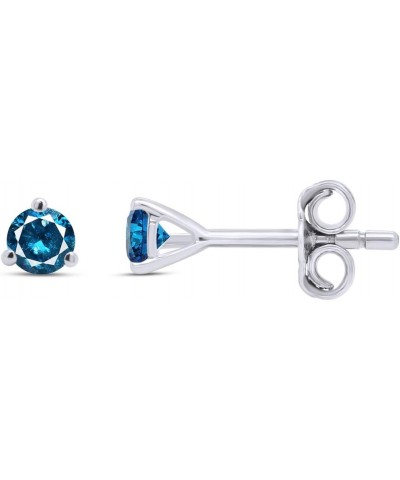 Round Blue Natural Diamond 3-prong Martini Stud Earrings (IGI Certified 0.30 ct & up) In 10k Solid Gold, (0.04-0.33 Cttw) Whi...