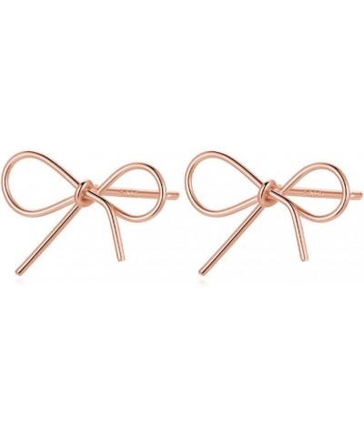 Solid 925 Sterling Silver Bow Stud Earrings for Women Girls Bowknot Stud Earrings Ribbon C-Rose Gold $9.71 Earrings