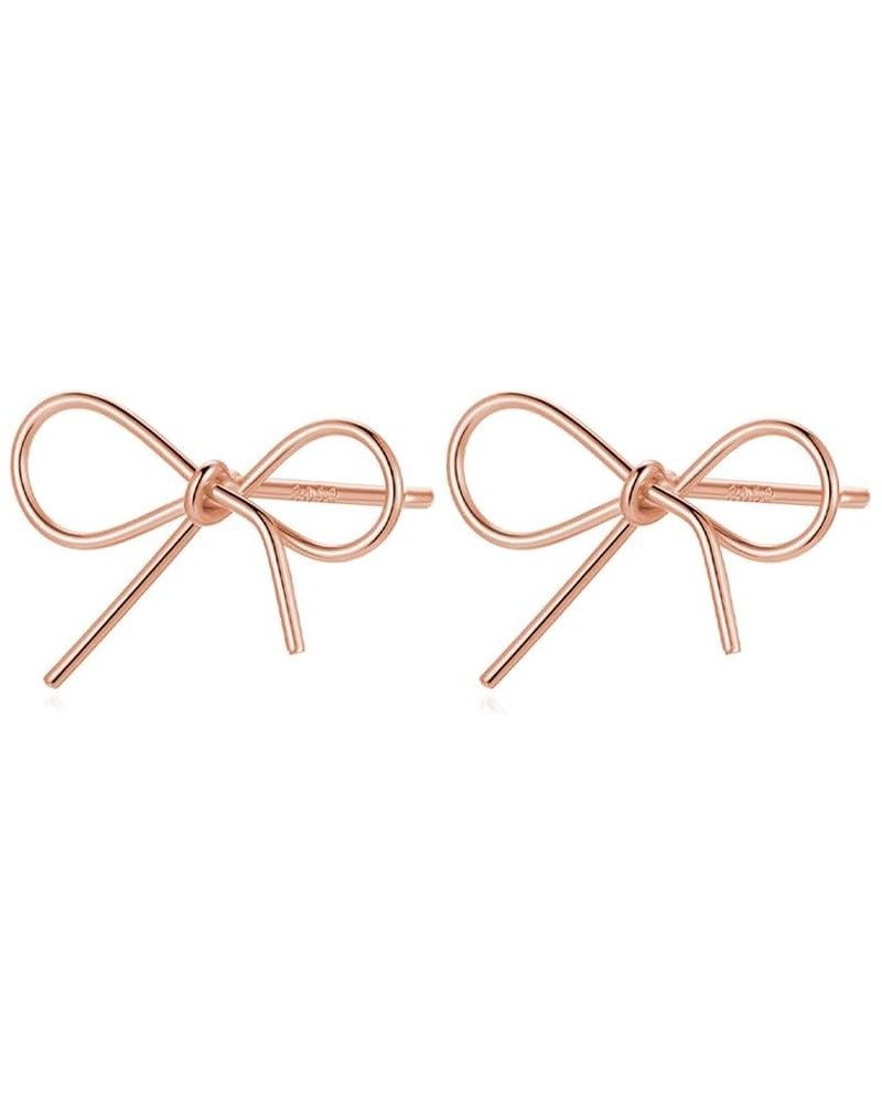 Solid 925 Sterling Silver Bow Stud Earrings for Women Girls Bowknot Stud Earrings Ribbon C-Rose Gold $9.71 Earrings