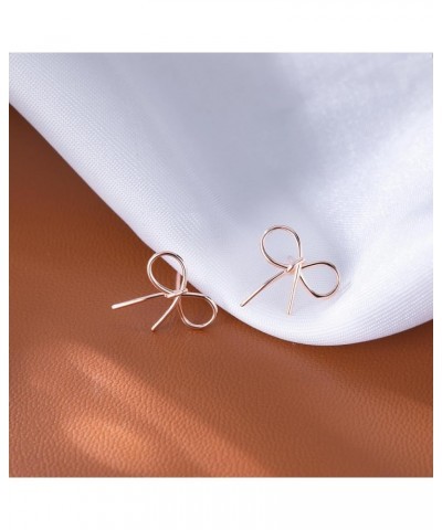 Solid 925 Sterling Silver Bow Stud Earrings for Women Girls Bowknot Stud Earrings Ribbon C-Rose Gold $9.71 Earrings