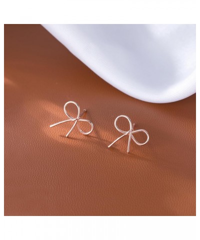 Solid 925 Sterling Silver Bow Stud Earrings for Women Girls Bowknot Stud Earrings Ribbon C-Rose Gold $9.71 Earrings