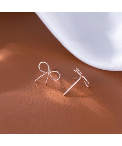 Solid 925 Sterling Silver Bow Stud Earrings for Women Girls Bowknot Stud Earrings Ribbon C-Rose Gold $9.71 Earrings