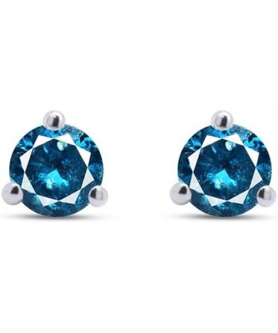 Round Blue Natural Diamond 3-prong Martini Stud Earrings (IGI Certified 0.30 ct & up) In 10k Solid Gold, (0.04-0.33 Cttw) Whi...