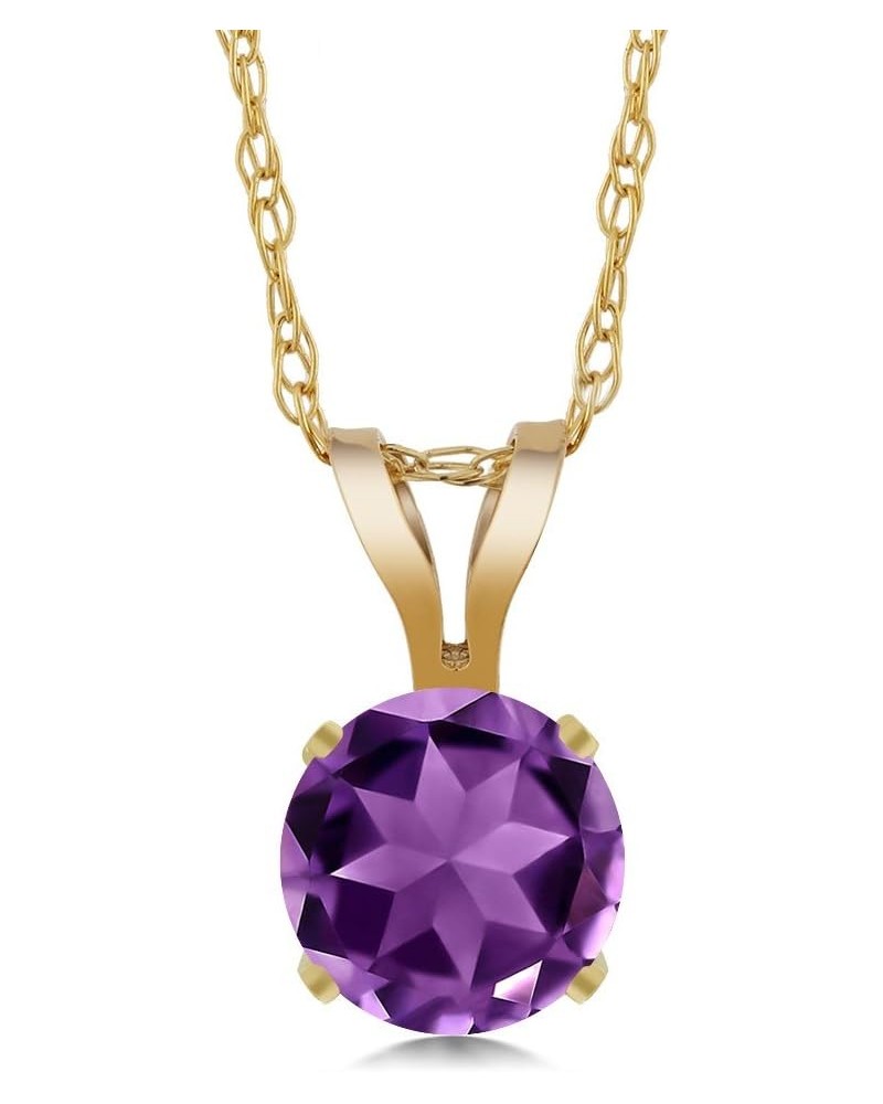 14K Yellow Gold Purple Amethyst Pendant Necklace For Women (0.45 Cttw, Gemstone February Birthstone, Round 5MM, with 18 Inch ...