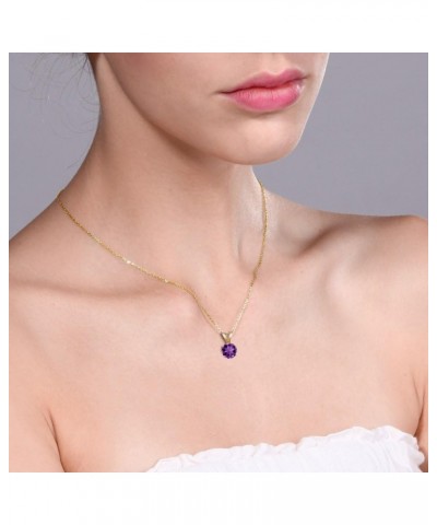 14K Yellow Gold Purple Amethyst Pendant Necklace For Women (0.45 Cttw, Gemstone February Birthstone, Round 5MM, with 18 Inch ...