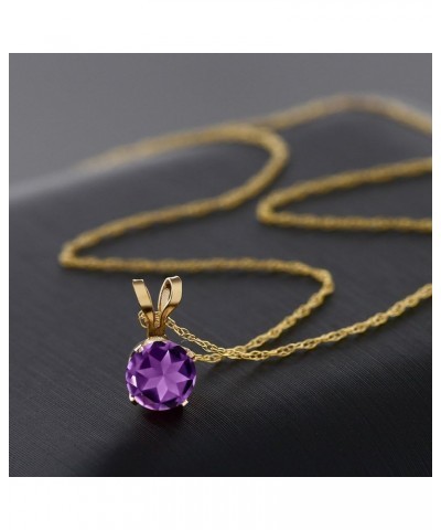 14K Yellow Gold Purple Amethyst Pendant Necklace For Women (0.45 Cttw, Gemstone February Birthstone, Round 5MM, with 18 Inch ...