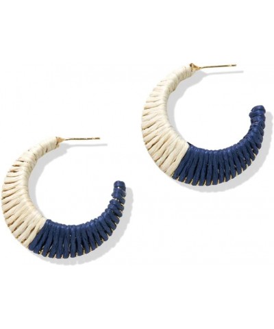 INK+ALLOY Women's Harper 1.5-Inch Raffia Wrapped Hoop Earrings Jewelry for the Modern Bohemian Ivory Navy $13.50 Earrings