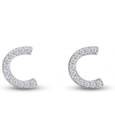 1/10 Carat Round White Natural Diamond Alphabet Initial Letter A-Z Diamond Stud Earrings In 14k White Gold Over Sterling Silv...