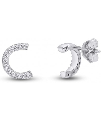 1/10 Carat Round White Natural Diamond Alphabet Initial Letter A-Z Diamond Stud Earrings In 14k White Gold Over Sterling Silv...