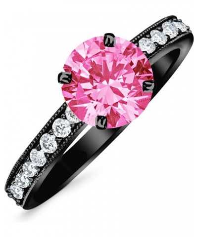 1.05 Carat 14K Black Gold Classic Side Stone Pave Set With Milgrain Diamond Engagement Ring with a 0.75 Carat Natural Pink Sa...