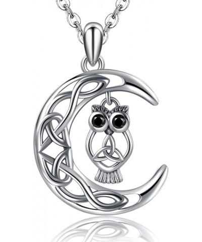 CHIC ARTSY Owl Inspirational Jewelry 925 Sterling Silver Celtic Knot Crescent Owl Necklace Mother Daughter Owl Animal Lover P...