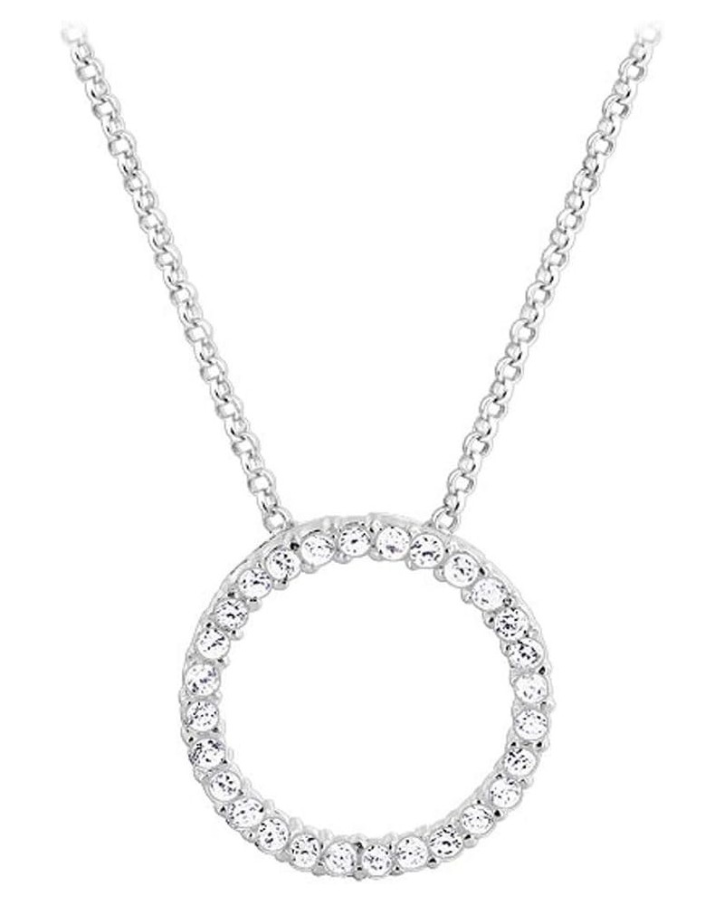 925 Sterling Silver Necklace for Women, Features 2mm Round Clear CZ Eternity Pendant and 1mm Rolo Chain with a Secure Lobster...