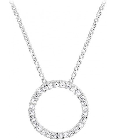 925 Sterling Silver Necklace for Women, Features 2mm Round Clear CZ Eternity Pendant and 1mm Rolo Chain with a Secure Lobster...