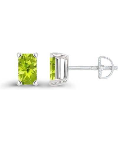 14K Gold Plated 925 Sterling Silver Hypoallergenic 6x4mm Emerald Cut Prong Set Genuine Birthstone Solitaire Screwback Stud Ea...